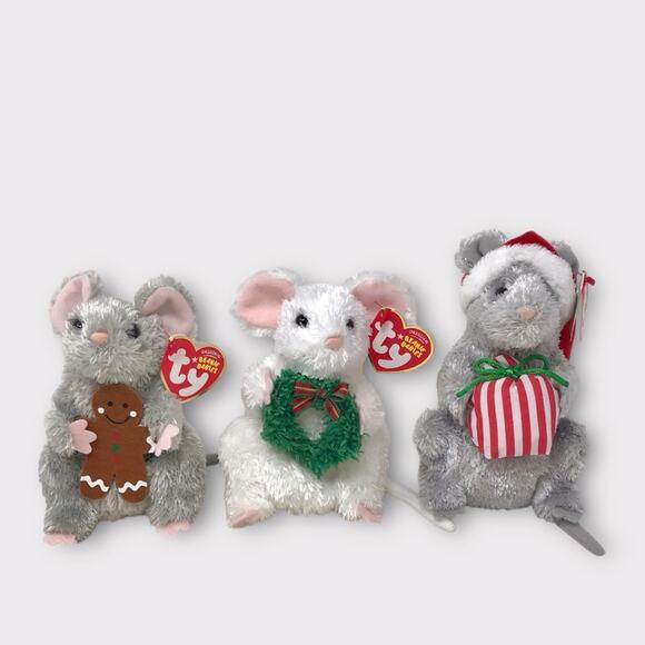 Ty 3 SET Christmas Mice Beanie Babies Jinglemouse Garlands & Stirring Holiday - Picture 9 of 9